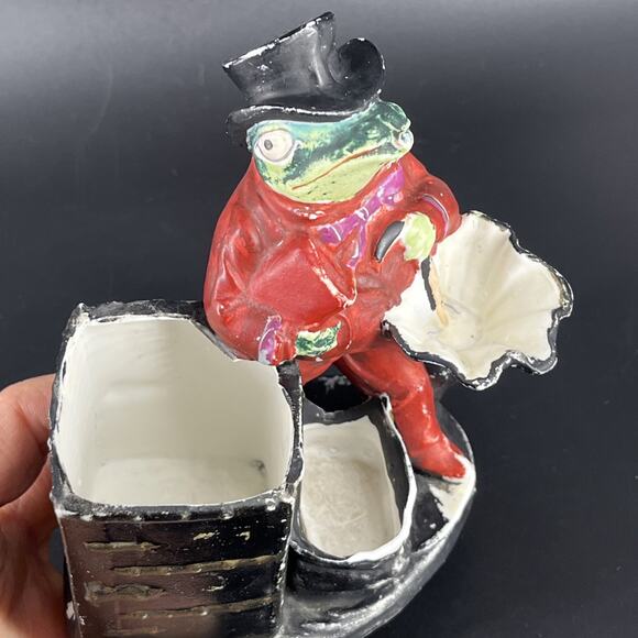 Antique Dapper Frog Top Hat Umbrella Bag Grafenthal Bisque Vase Match Holder - Picture 16 of 16